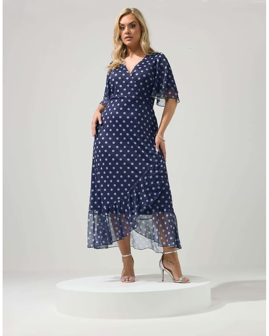 Yours Clothing Blue Polka Dot Wrap Dress