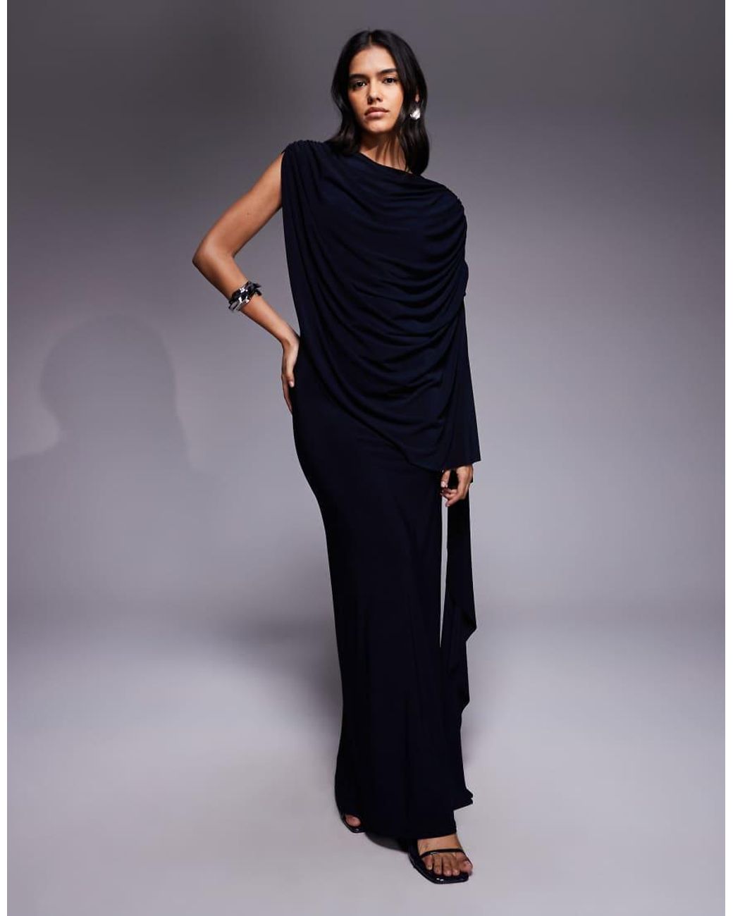 ASOS Blue One Shoulder Cape Maxi Dress