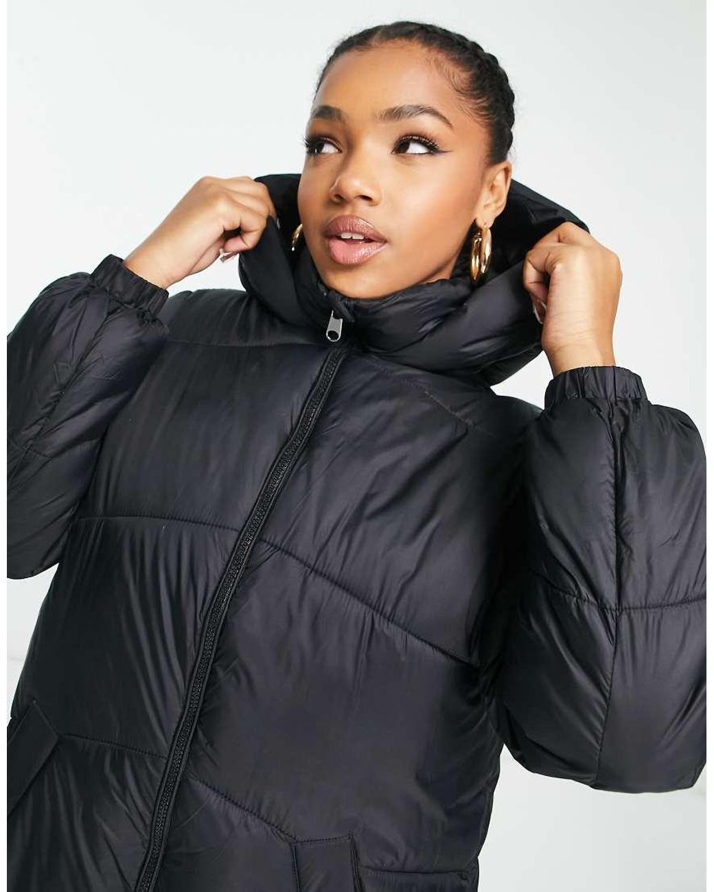 Vero Moda Blue Padded Maxi Coat With Hood