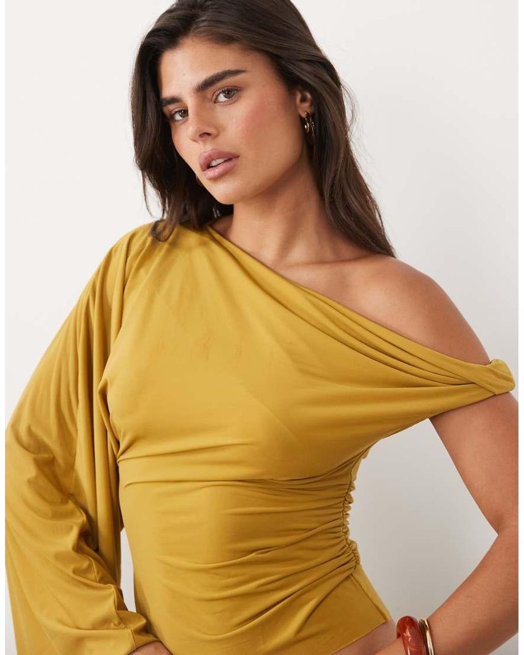 ASOS Green Skinky Asymmetric One Cape Sleeve Top