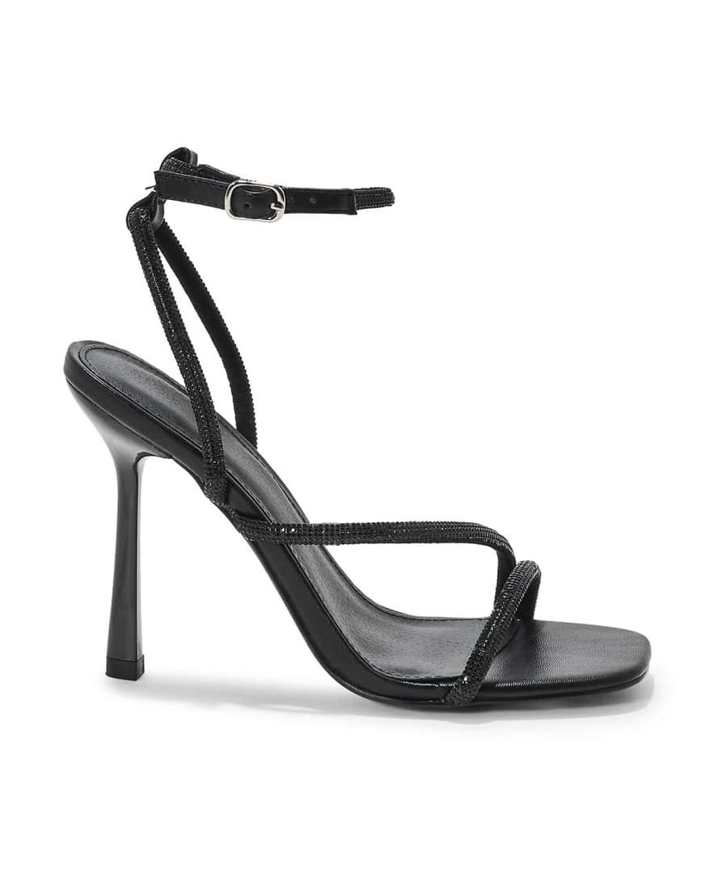 SEQWL Black Rhinestone High Heeled Strappy Sandals With Ankle Strap