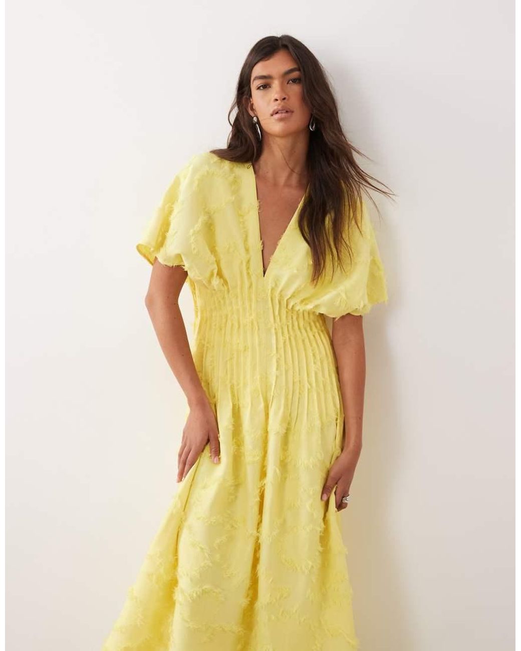 ARRANGE Yellow Textured Pintuck Maxi Dress