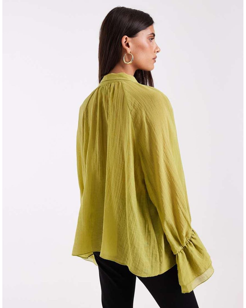 Vero Moda Yellow Long Sleeve Ruffle Blouse With Scarf Detail