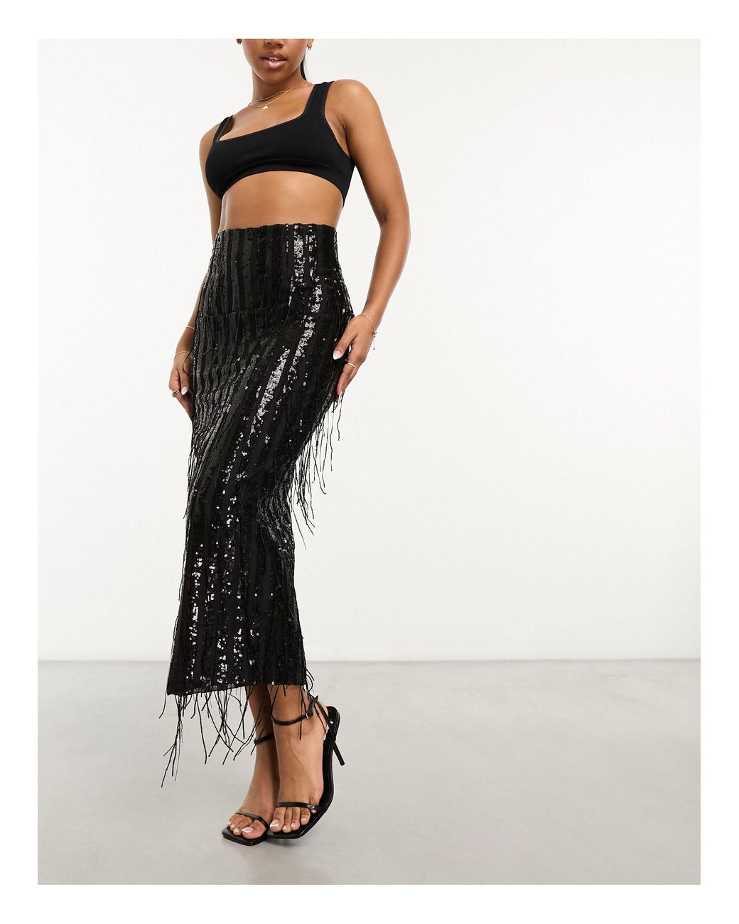 Black And Silver Sequin Stretch Midi Skirt | FreeSpirits | SilkFred US-megaelearning.vn