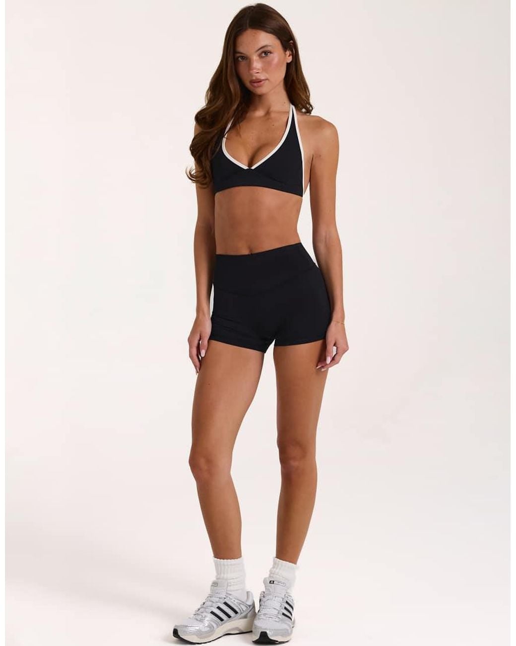BO+TEE Black Soft Active Halter Neck Contrast Detail Sports Bra