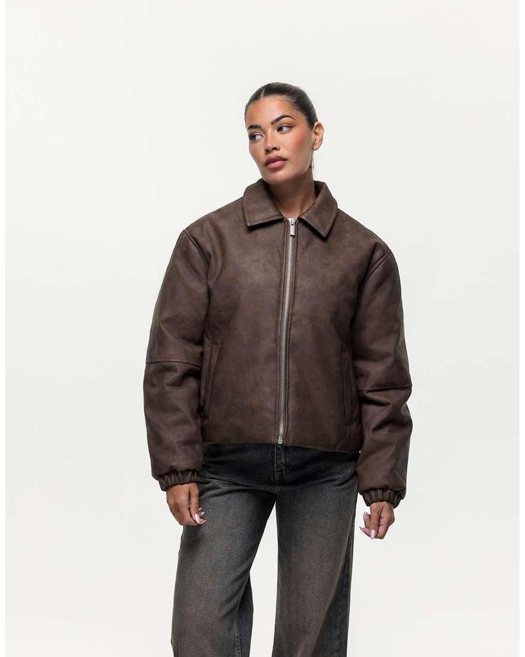Good For Nothing Brown Vintage Pu Coach Jacket