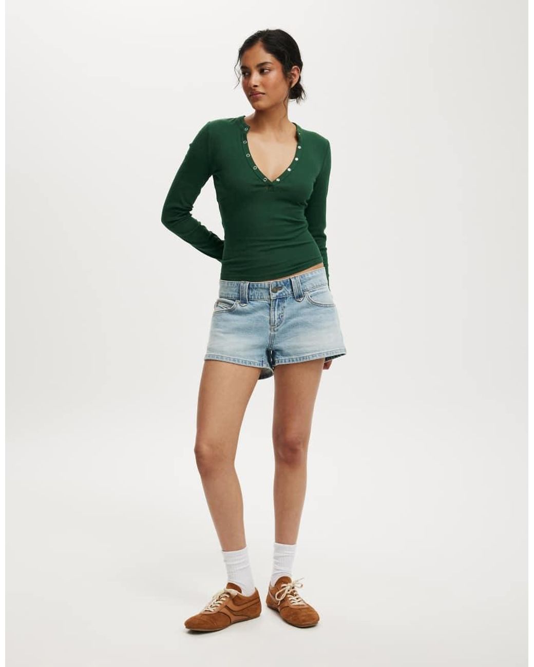 Cotton On Green Ryan Henley Long Sleeve