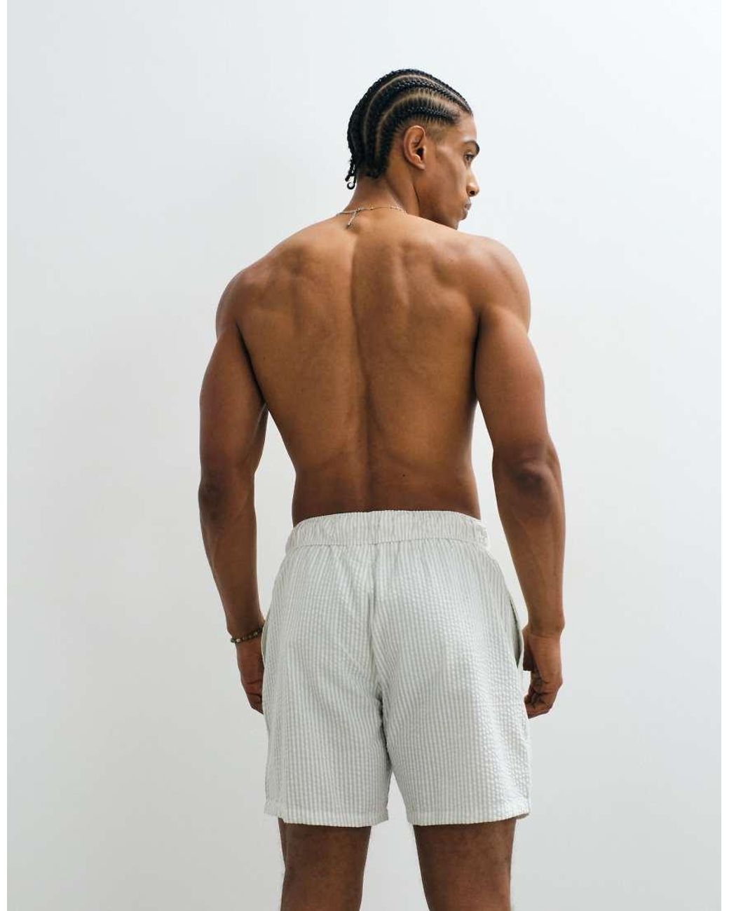 ASOS White Co-ord Seersucker Swim Shorts for men