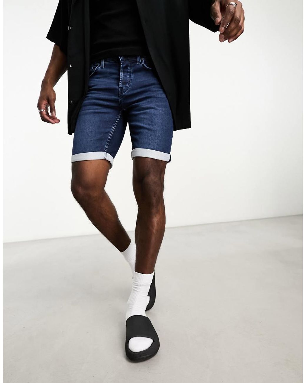 Only & Sons Black Jog Denim Shorts for men