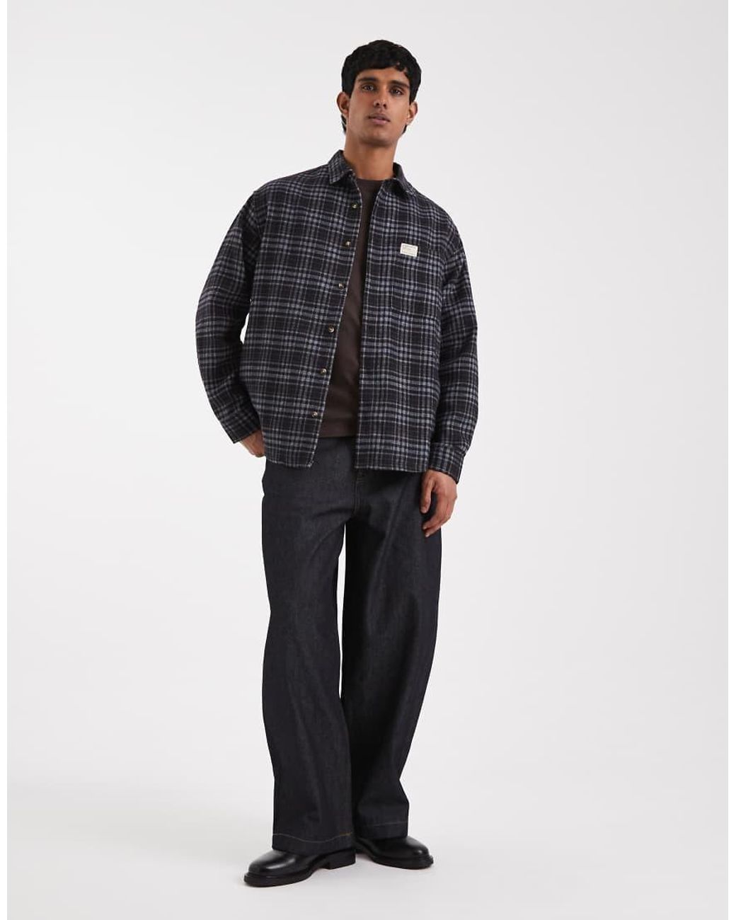 ASOS Gray Oversized Check Shirt With Badge for men