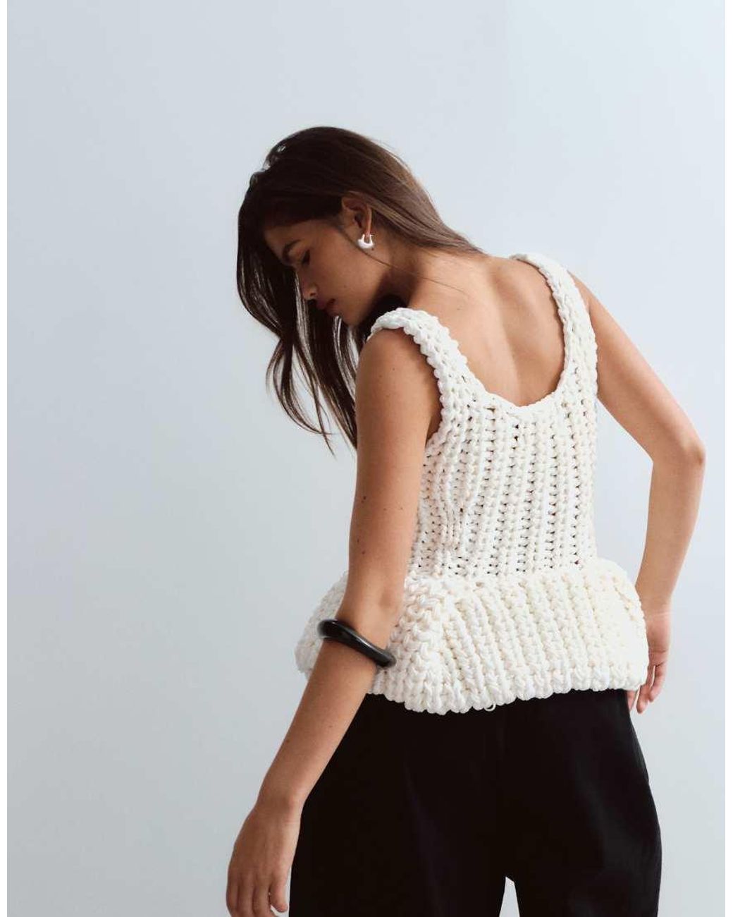 ARRANGE White Chunky Hand Knit Peplum Top