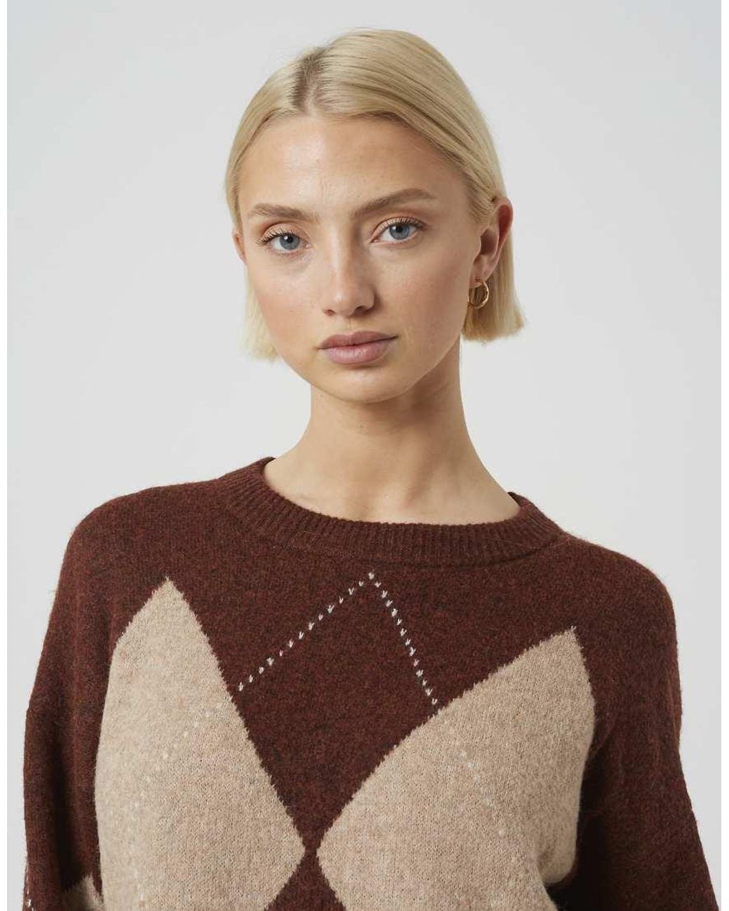 Brave Soul Brown Argyle Crew Neck Jumper