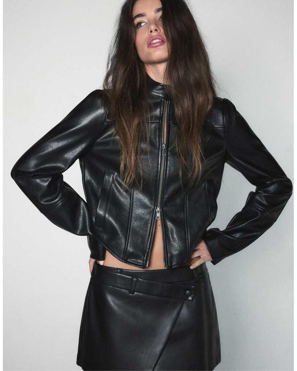 Stradivarius Black Leather Effect Crossover Mini Skirt
