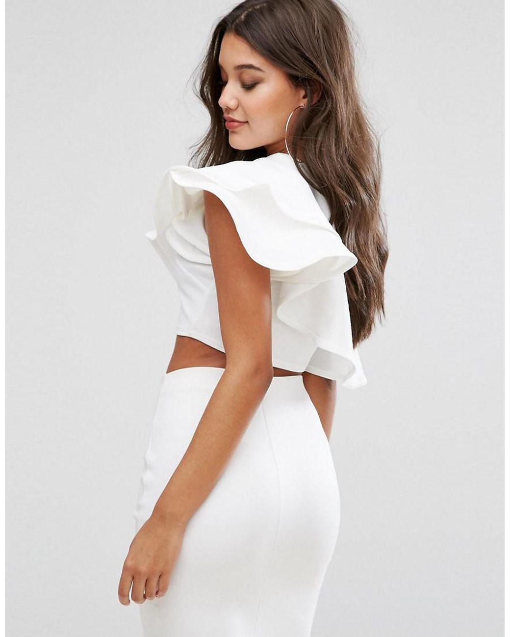 One shoulder hot sale white ruffle top