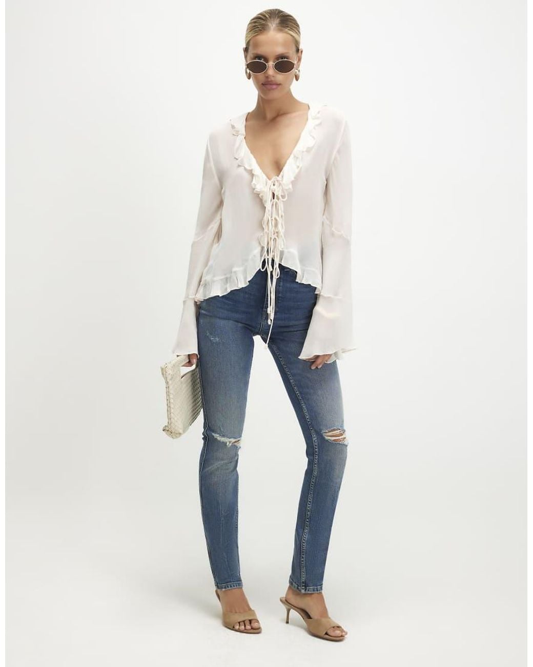 River Island Blue Cigarette Leg Ripped Jeans