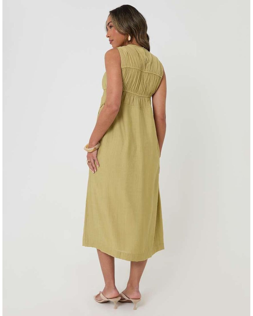 Threadbare Green Ruched Drawstring Midi Dress