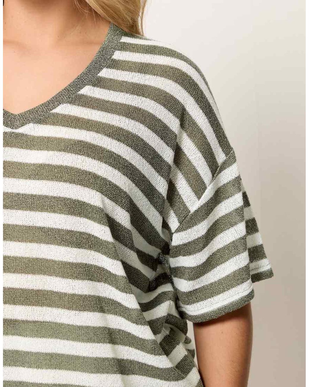 Yours Clothing Natural Stripe Knitted T-Shirt