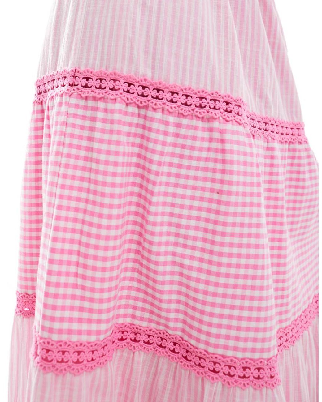 Miss Selfridge Pink Gingham And Stripe Mix Maxi Skirt