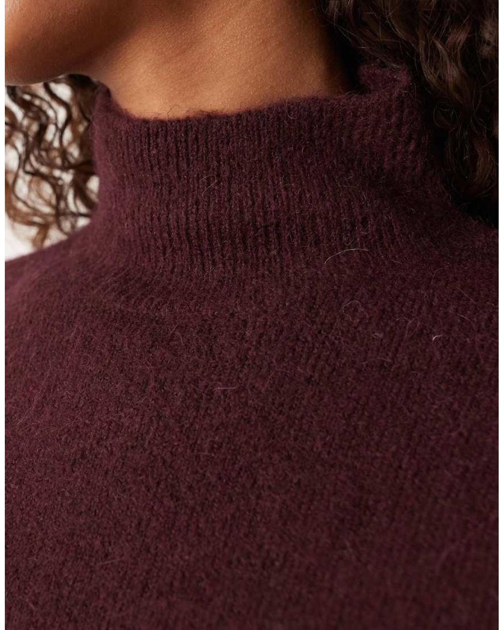 Gina Tricot Purple Short Sleeve Funnel Neck Knitted Wool Alpaca Top