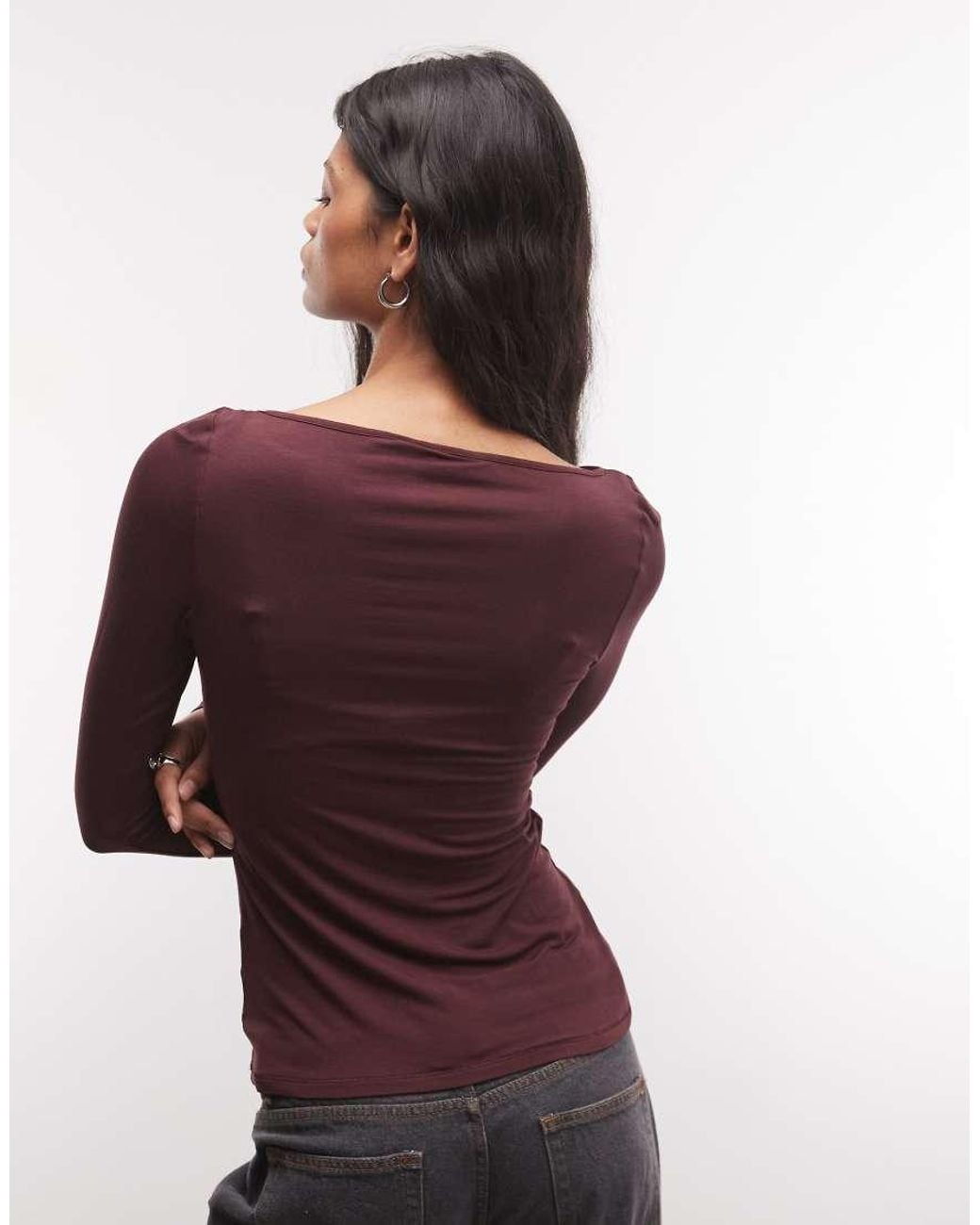 Monki Purple Boatneck Semi Sheer Long Sleeve Top