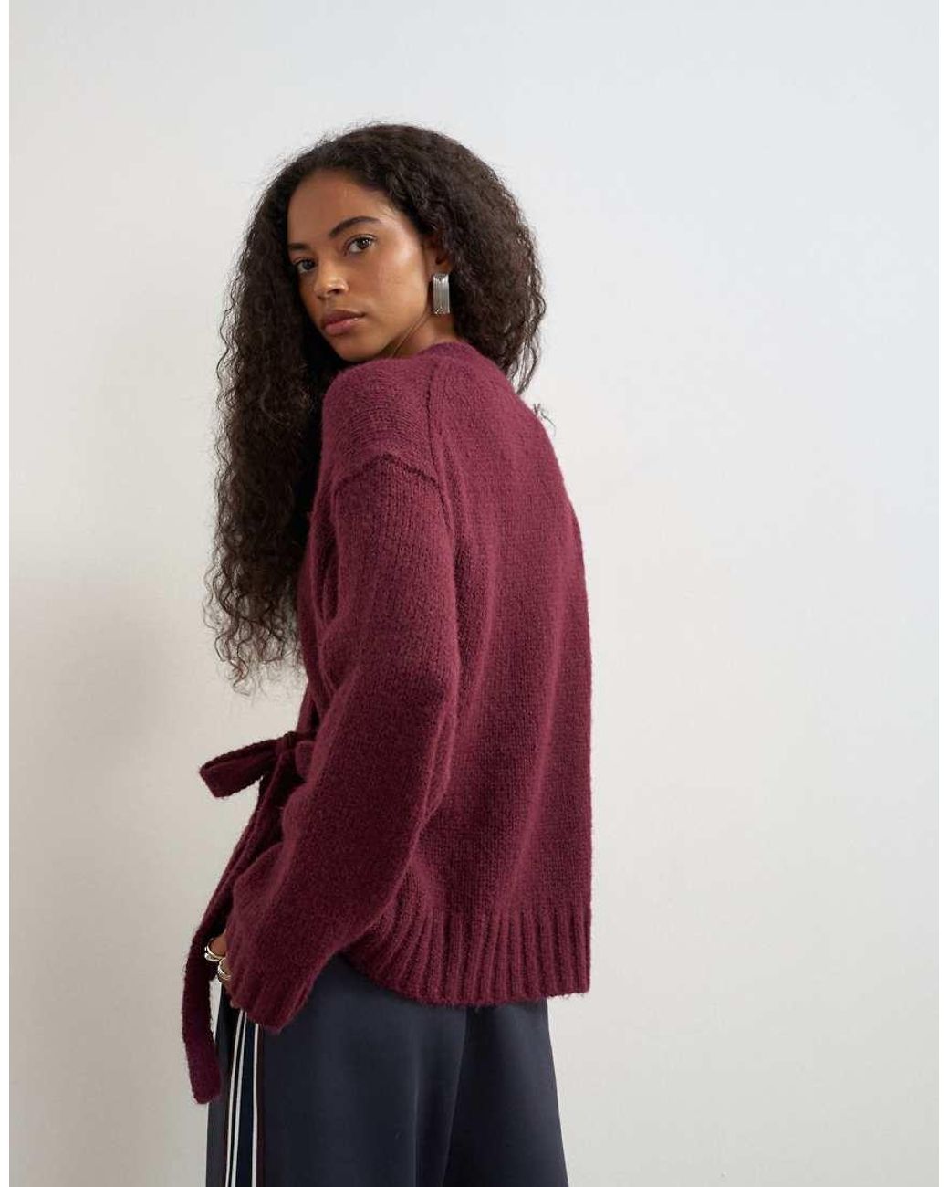 TOPSHOP Red Knitted Wrap Boxy Cardigan With Wool