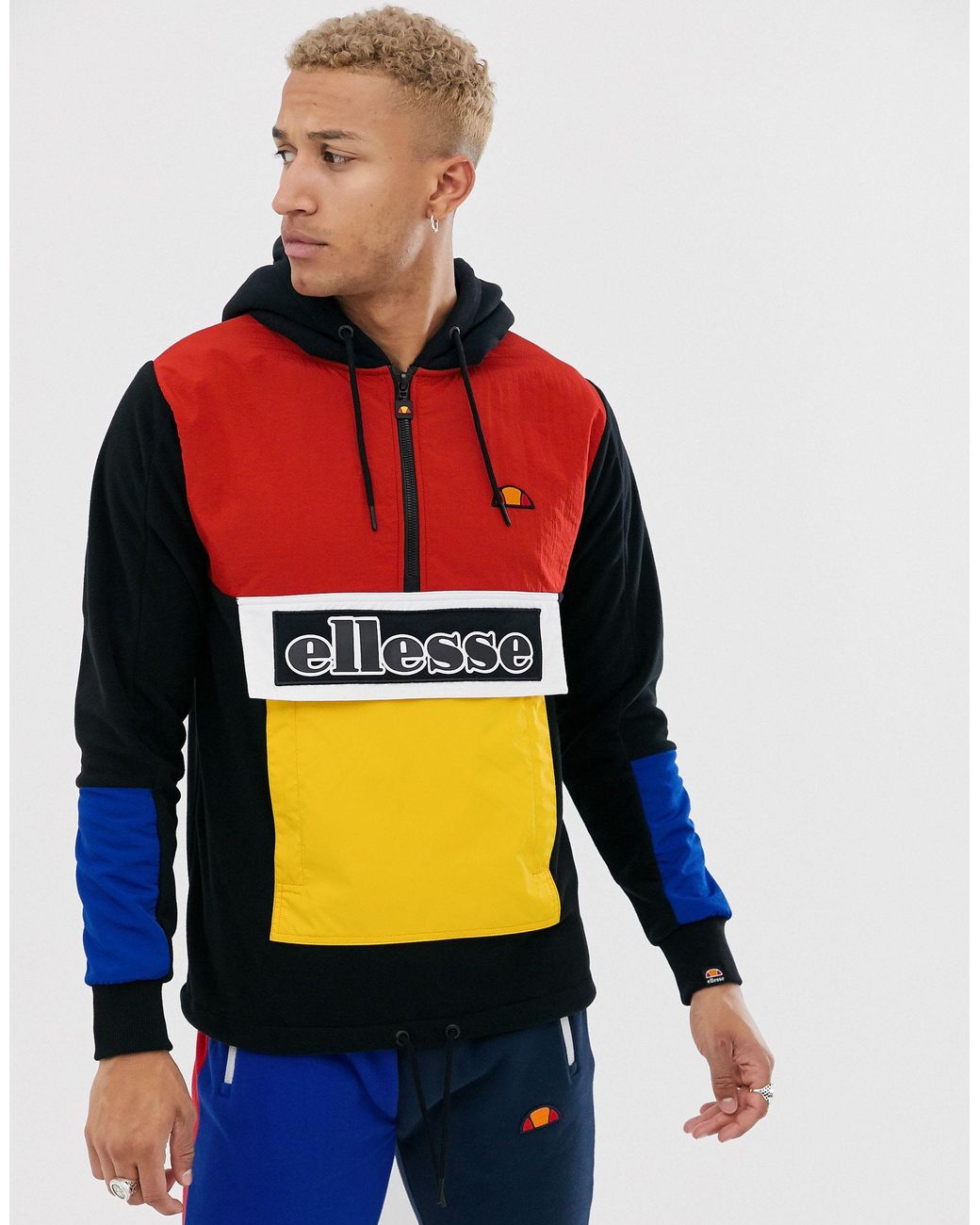 Sudadera con capucha y media cremallera con paneles en negro Legno Ellesse  de hombre de color Negro | Lyst