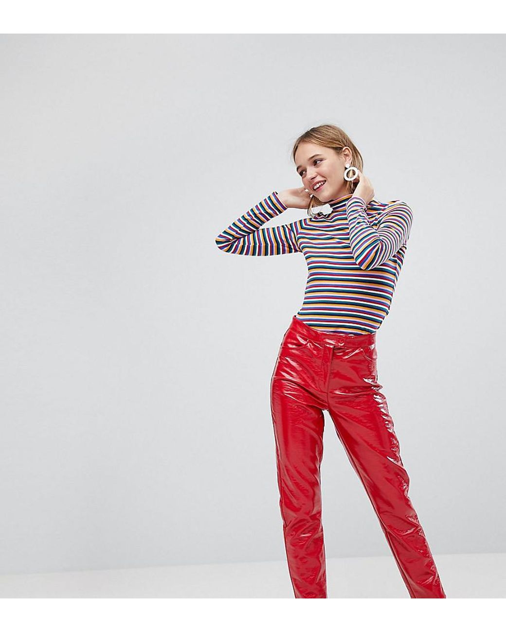 Pantalon en vinyle Monki en coloris Rouge | Lyst