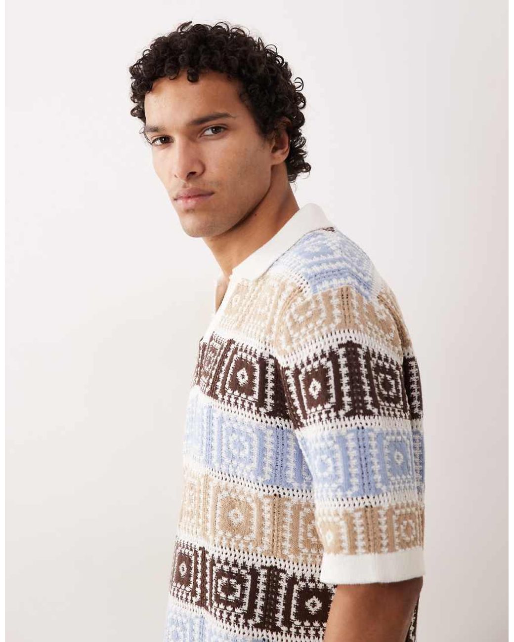 Only & Sons Blue Split Neck Relaxed Fit Knitted Polo for men