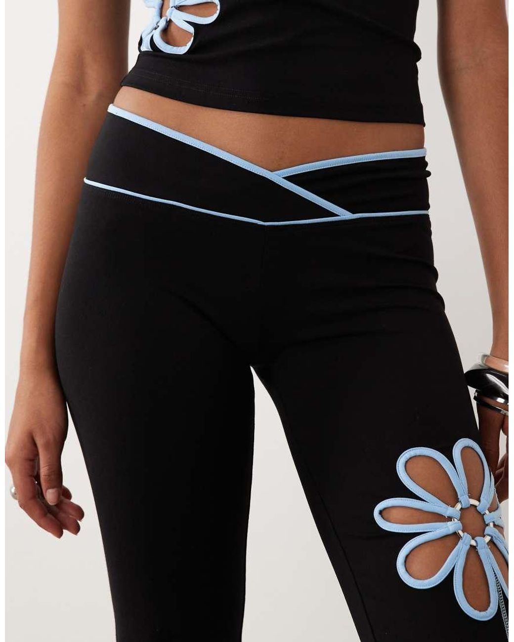 I.AM.GIA Black Daisy Cotton Blend Contrast Floral Cutout Flared Trousers Co-ord