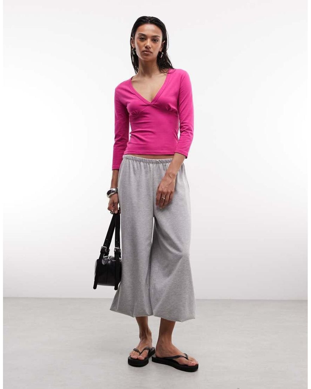 Collusion Pink Plunge V Neck 3/4 Sleeve Top