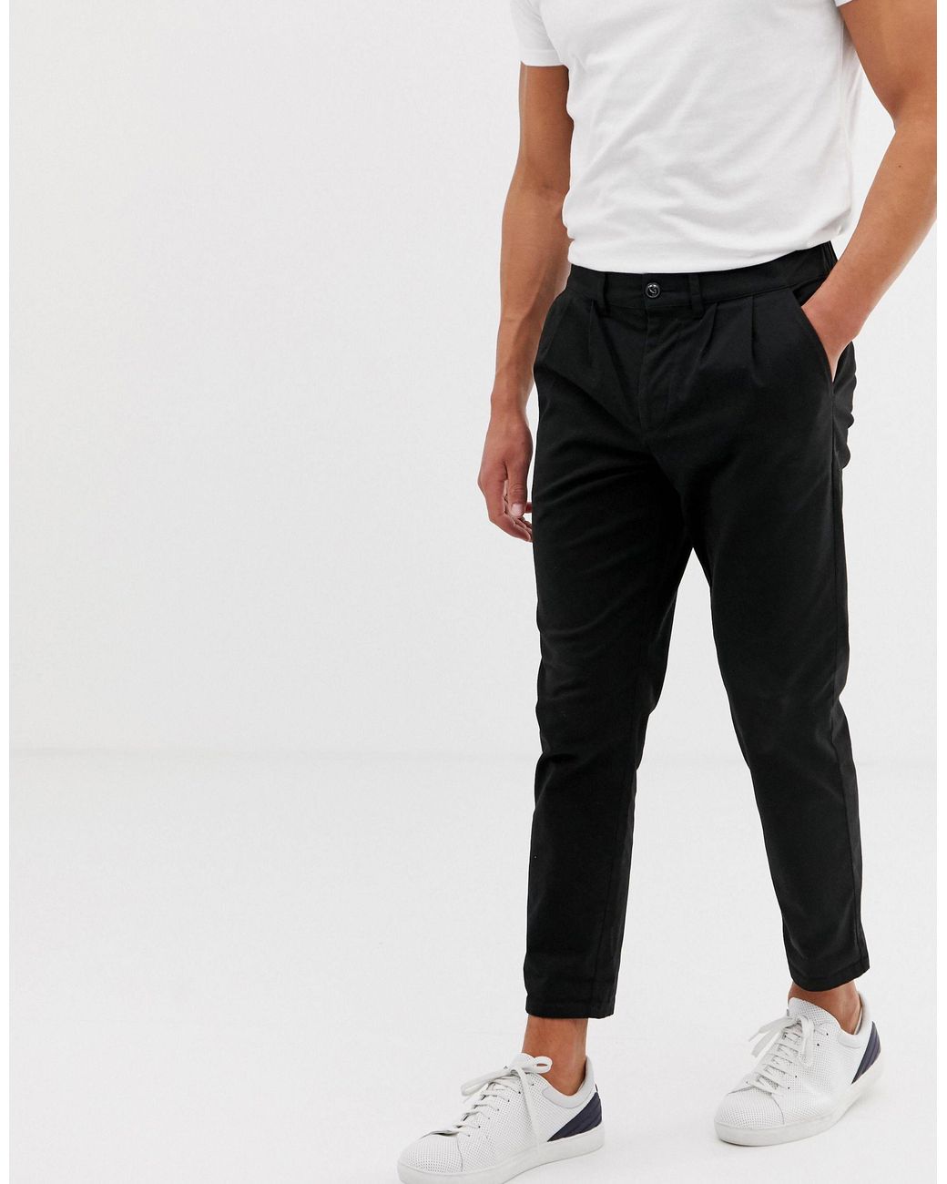 ASOS Denim Cigarette Chinos With Pleats in Black for Men - Lyst