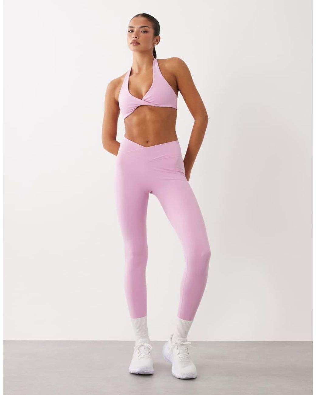 BO+TEE Pink Bo+tee Halter Neck Twist Front Sports Bra