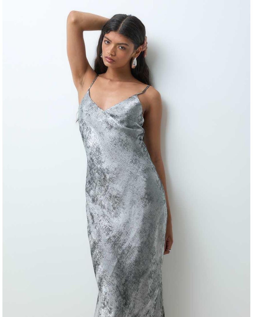 Vero Moda Gray Cami Strap Shimmer Detail Maxi Dress