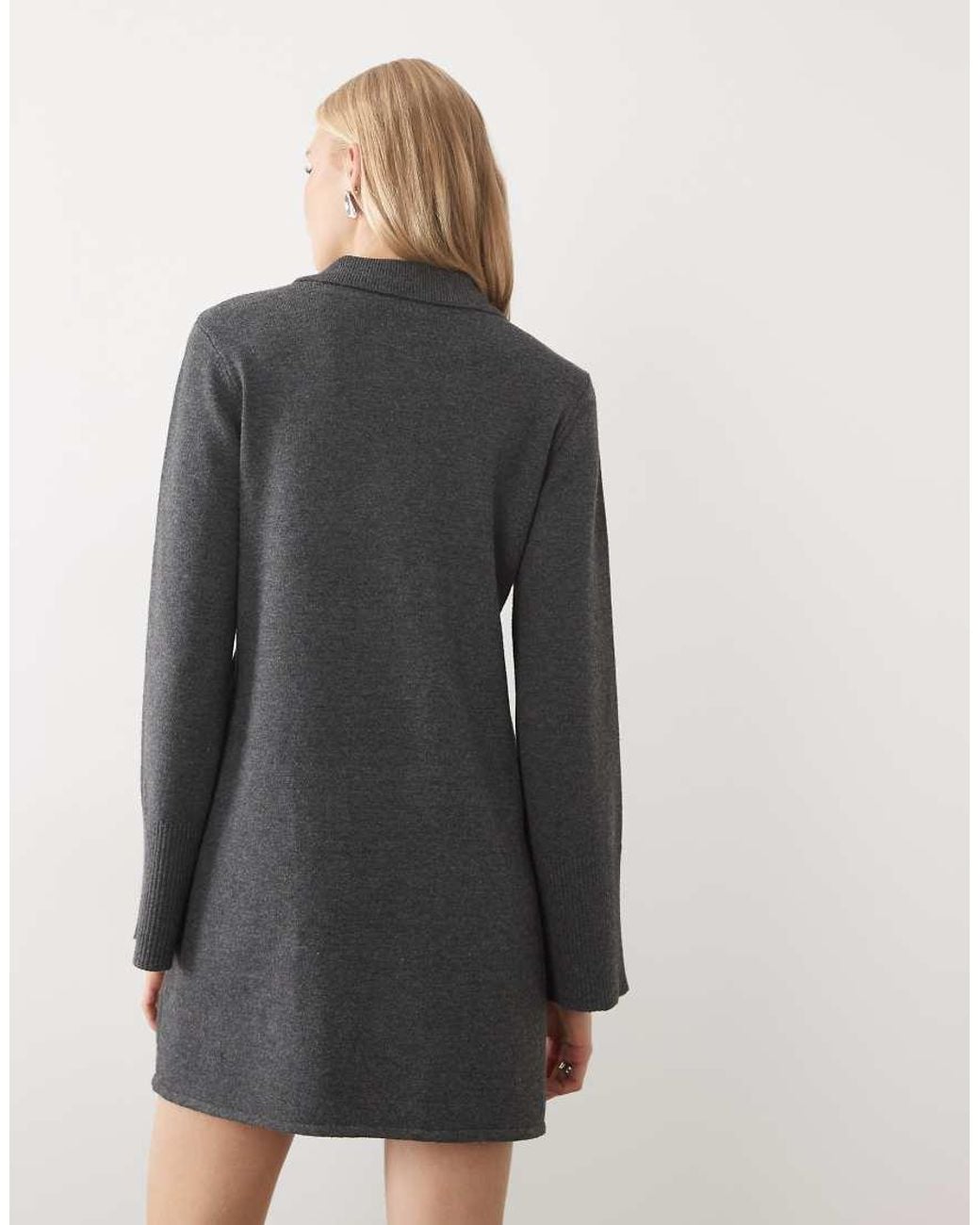 Aware Gray Long Sleeve Polo Neck Knitted Mini Dress