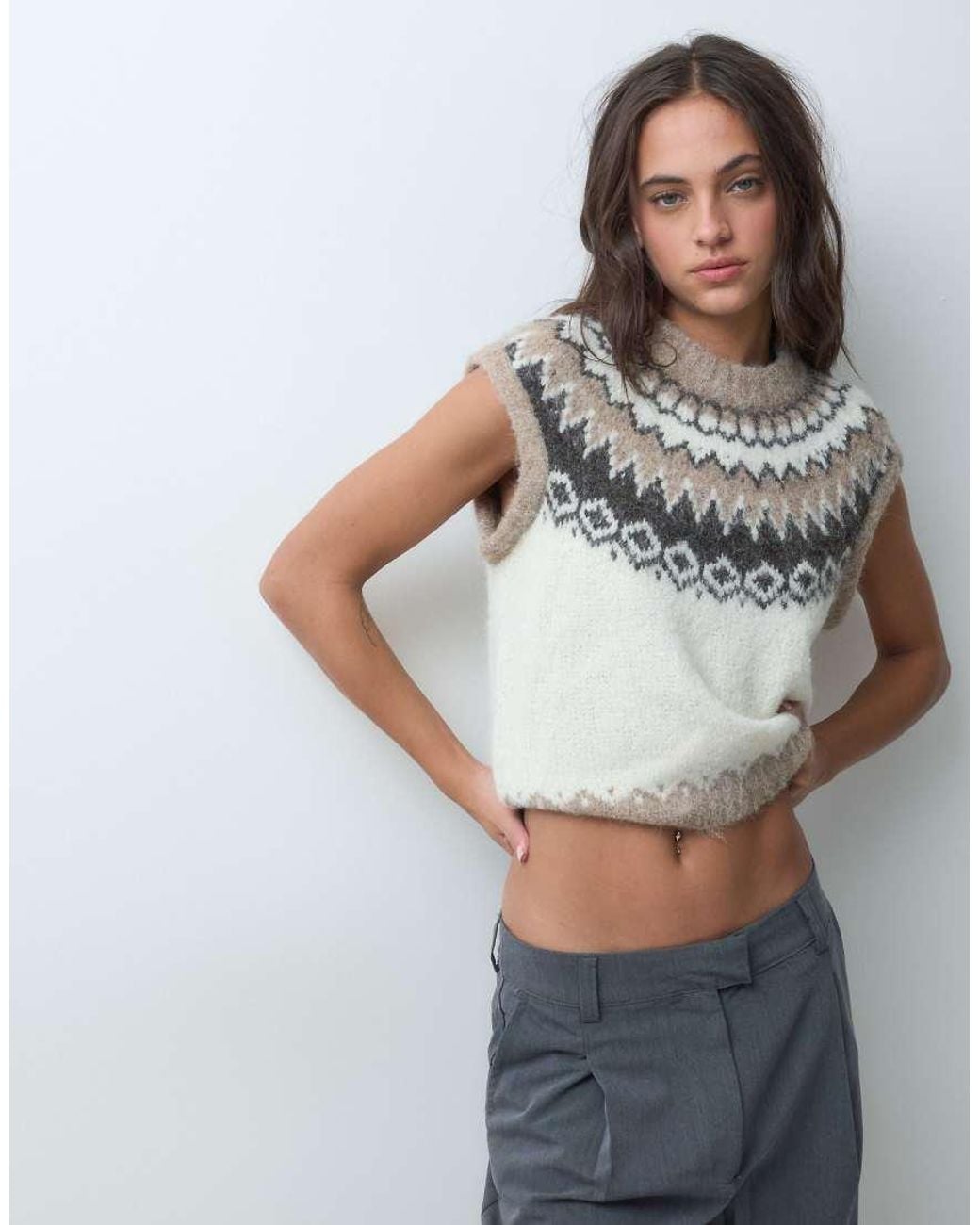 Vero Moda White Fairisle Knitted Jumper Vest