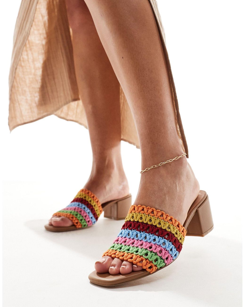 London Rebel Rainbow Crochet Mules in White | Lyst