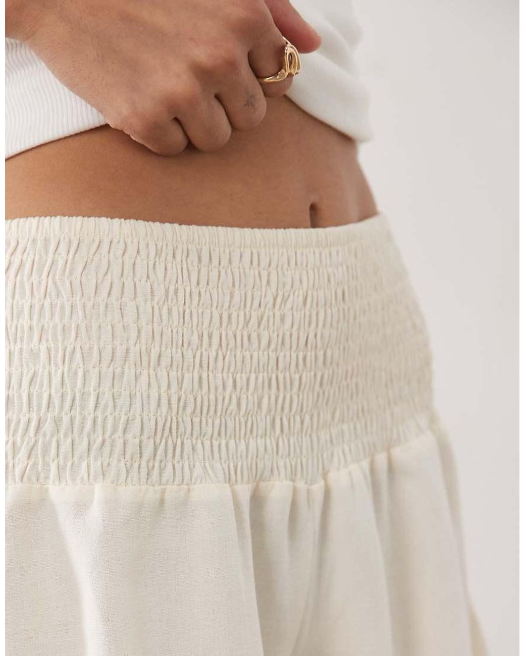 ASOS White Linen Blend Shirred Waist Short