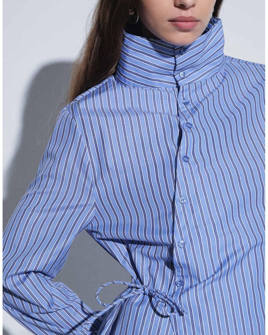 Gina Tricot Blue Funnel Neck Wrap Shirt
