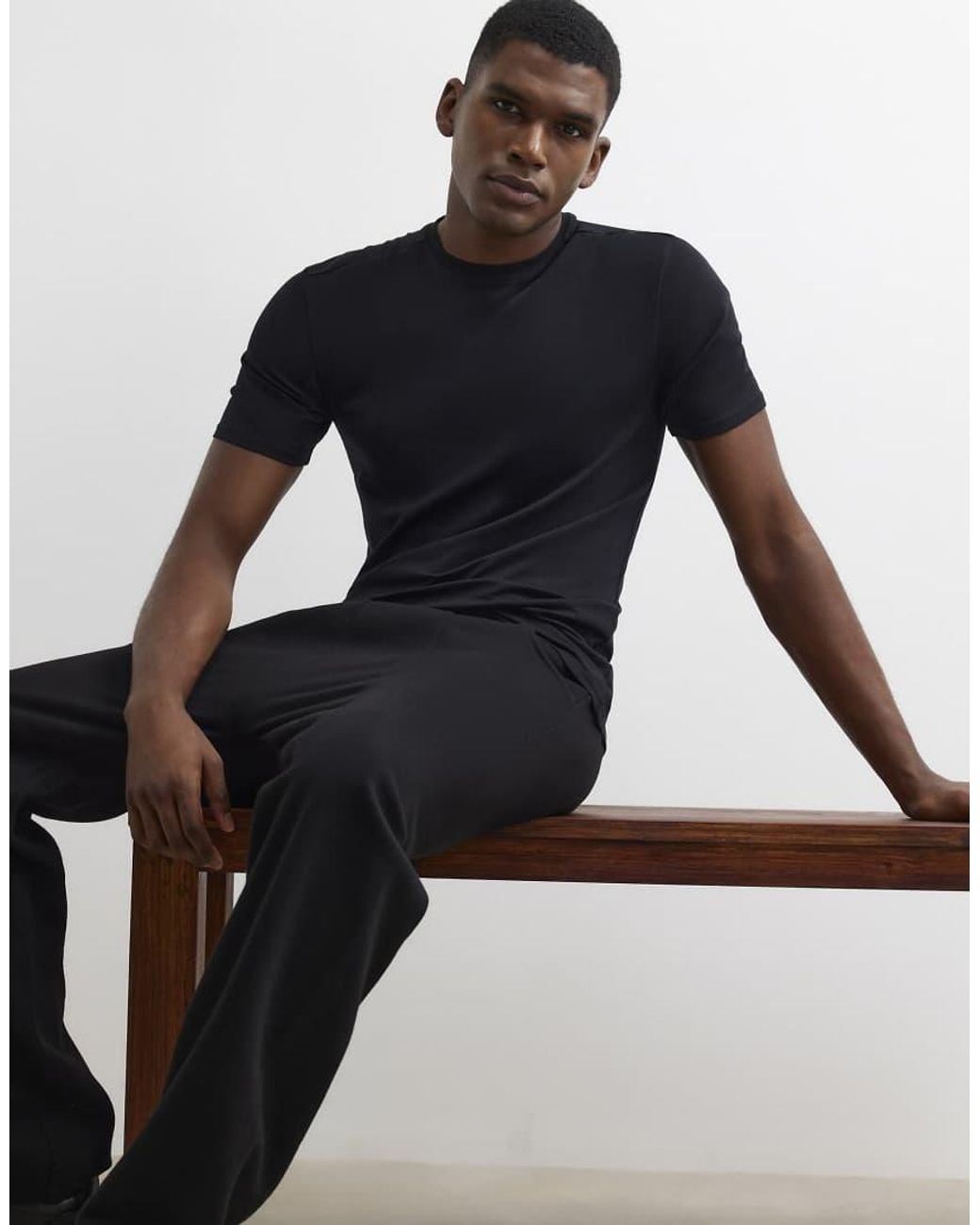 River Island Black Muscle Fit Cotton Blend Stretch T-Shirt for men