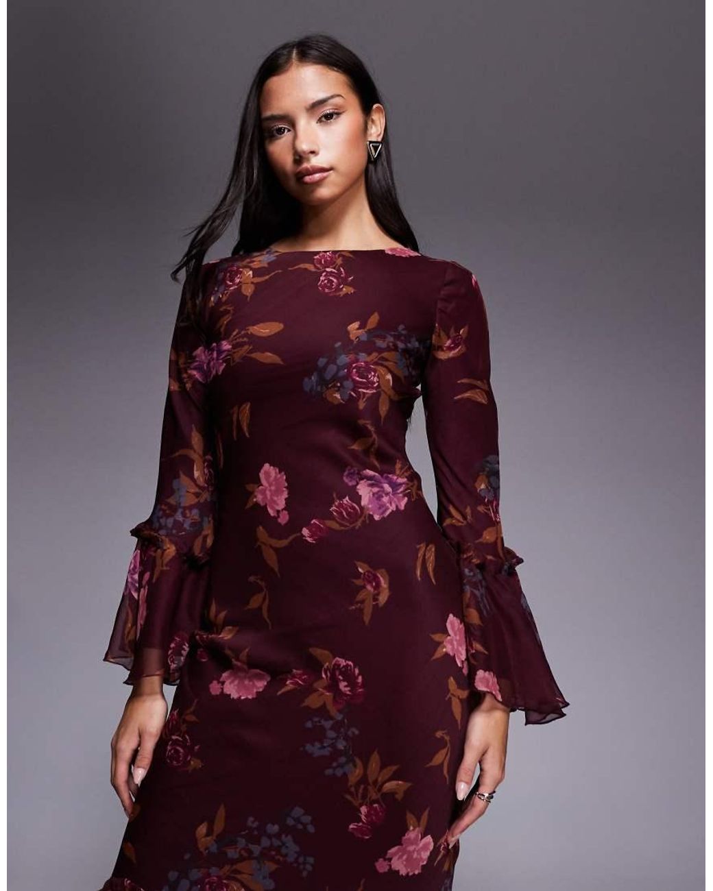 ASOS Gestreepte Maxi-Jurk Van Chiffon Met Lange Mouwen En Ruches in het Purple