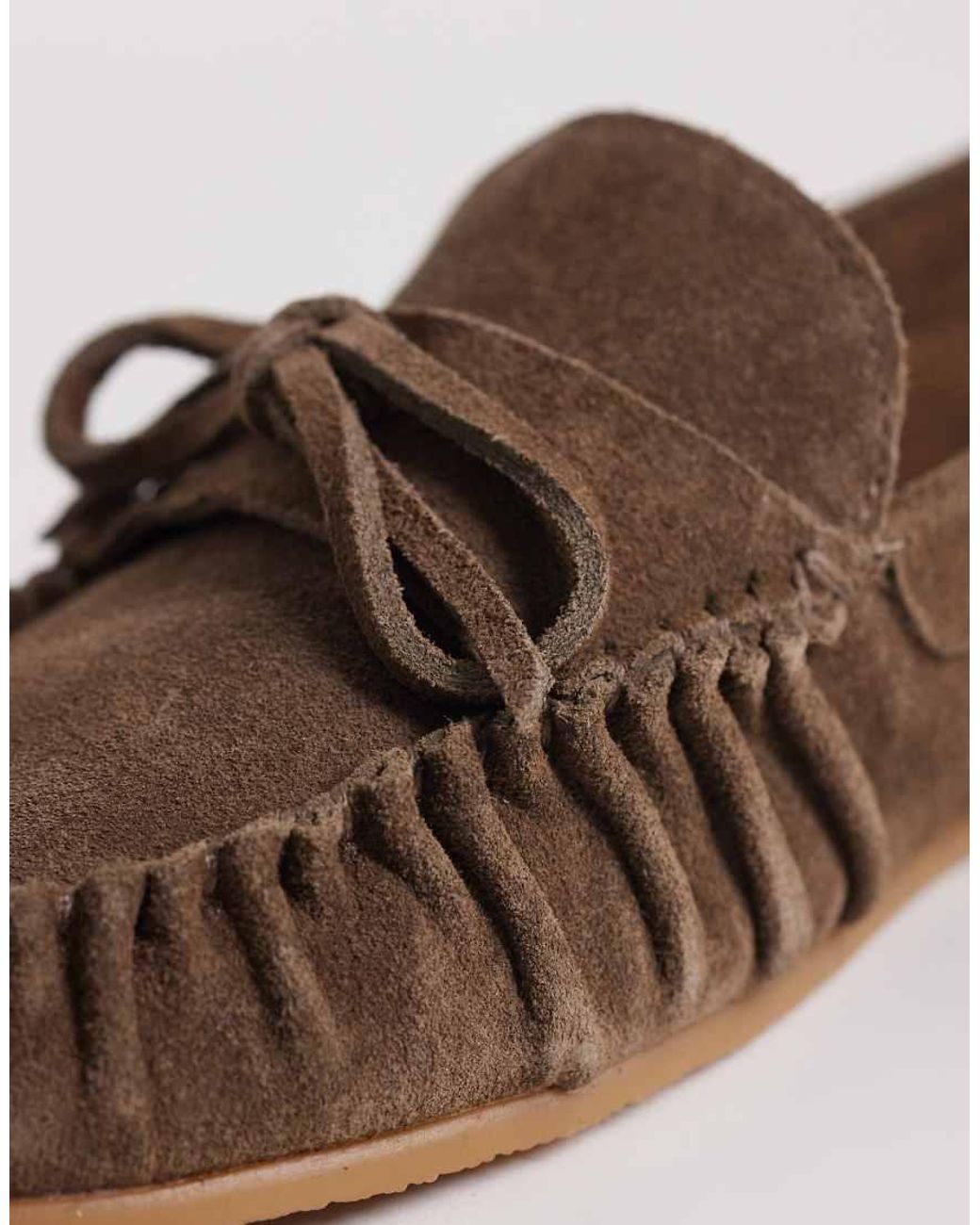 Mango Brown 100% Suede Loafers With Ruched Detail