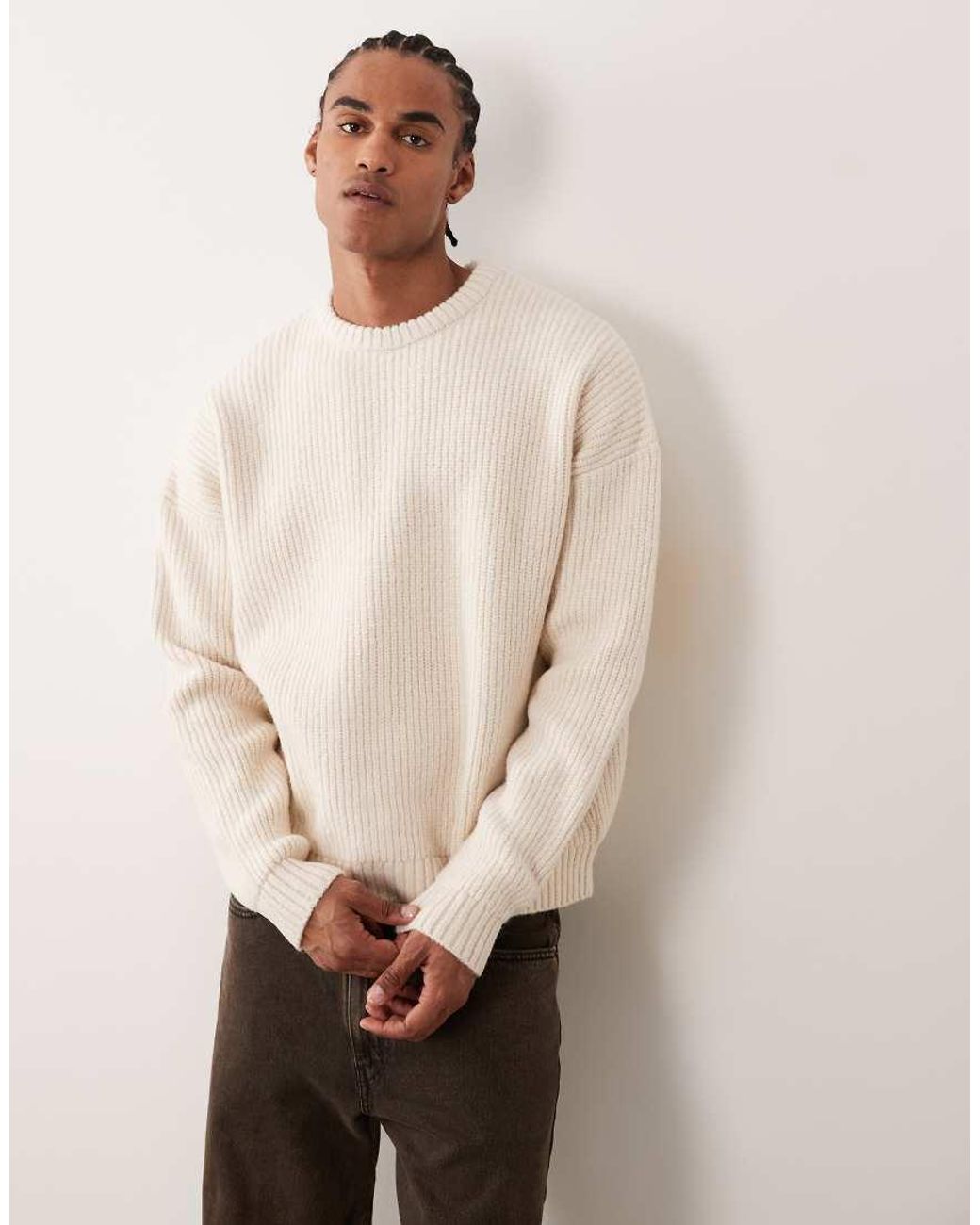 ASOS Natural Super Oversized Boxy Fit Knitted Fisherman Rib Jumper for men