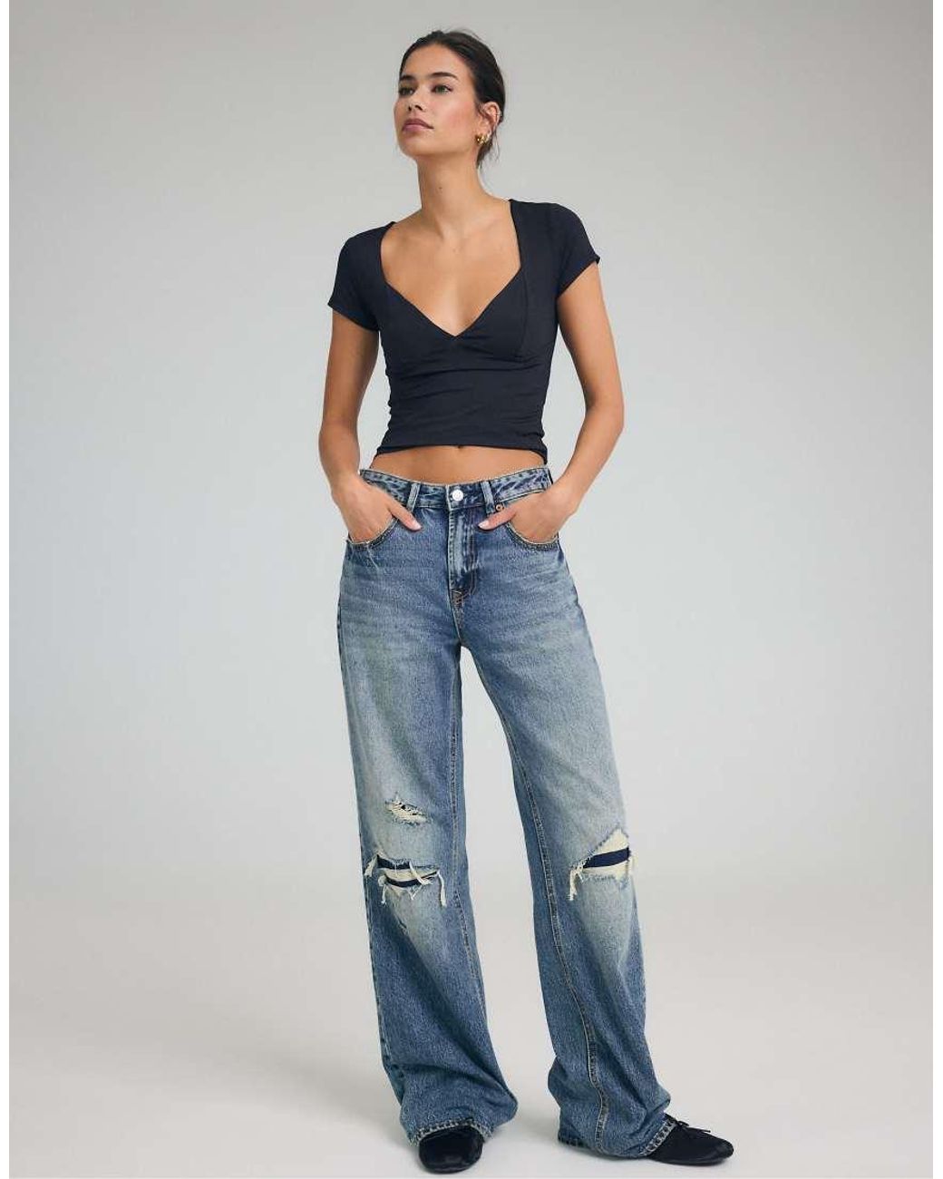 Stradivarius Blue D92 Straight Wide-Leg Jeans