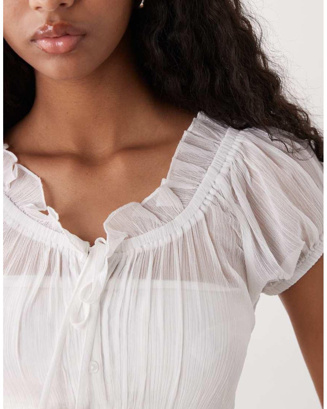 Collusion White Frill Trim Short Sleeve Blouse