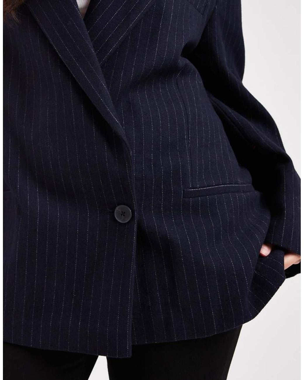 ASOS Blue Asos Design Curve Wool Blend Pinstripe Formal Blazer