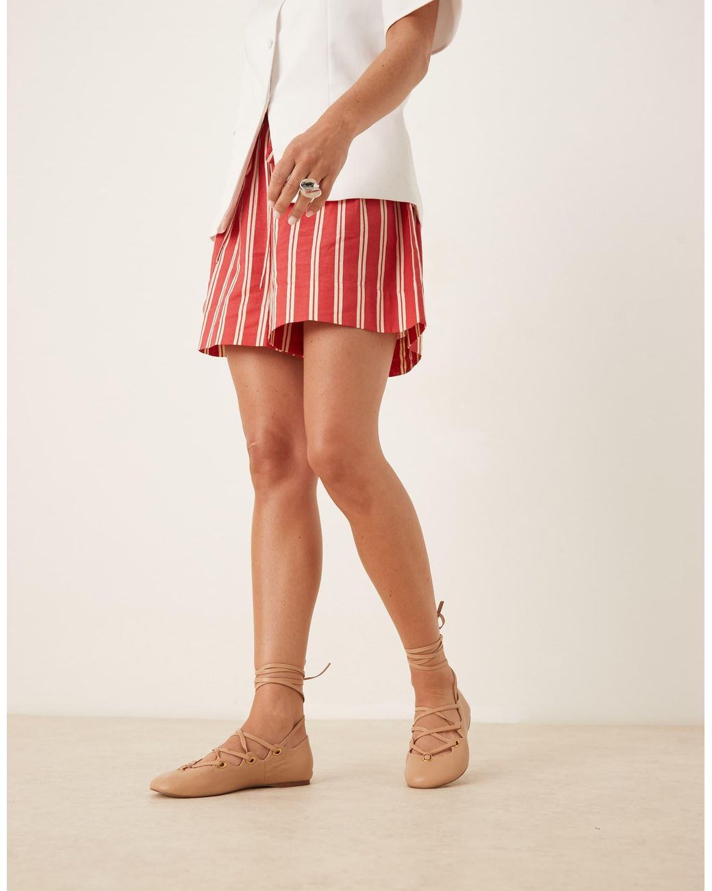 Mango Natural Leather Lace Up Flat Shoe