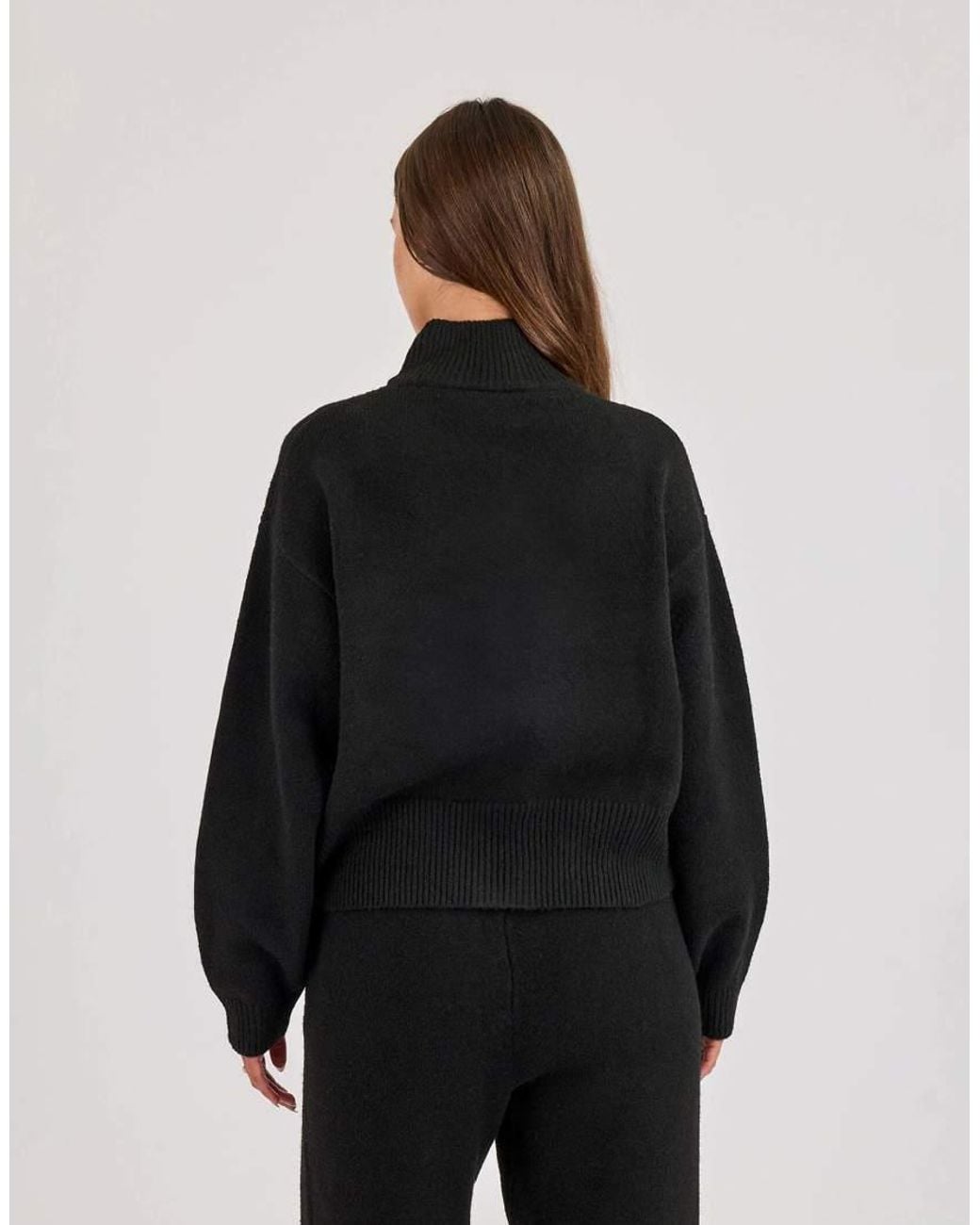 CERNUCCI Black Knitted Embroidered Logo Funnel Neck Zip Through