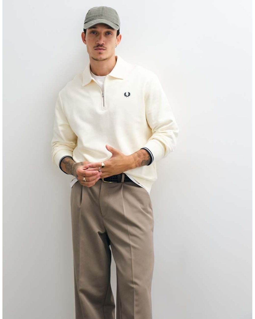 Fred Perry Gray Half Zip Collared Sweatshirt for men
