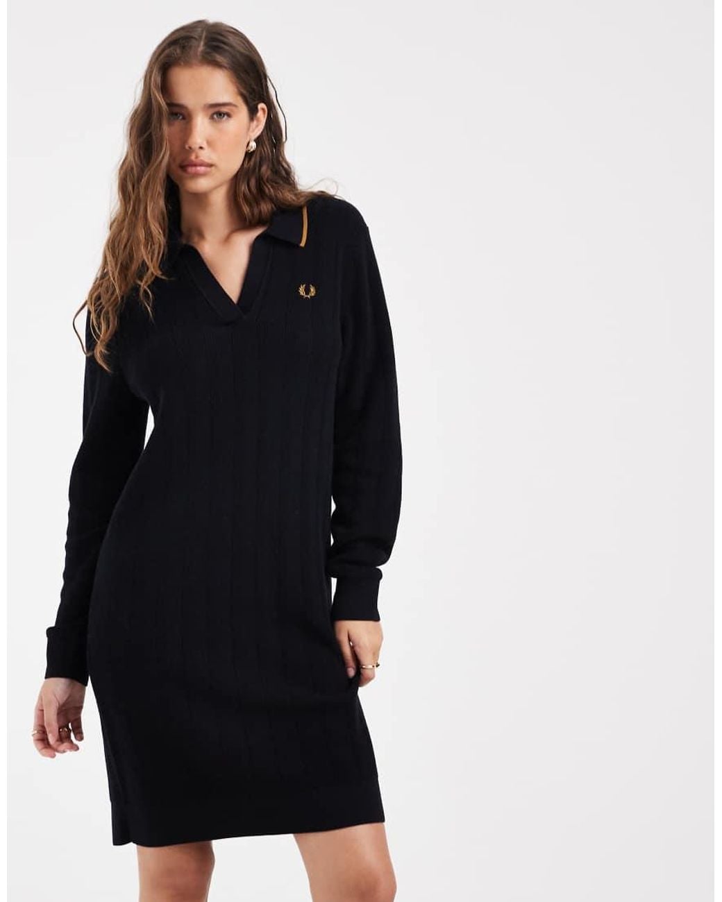 Fred Perry Blue Textured Kniited Shirt Dress