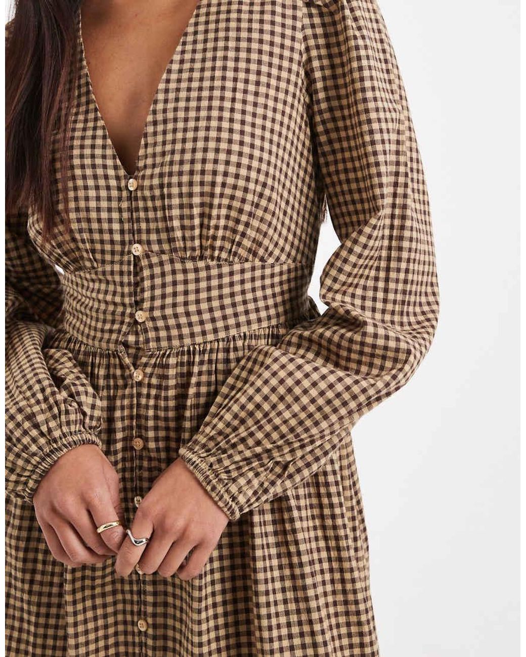 New Look Natural Check Tea Midi Dress